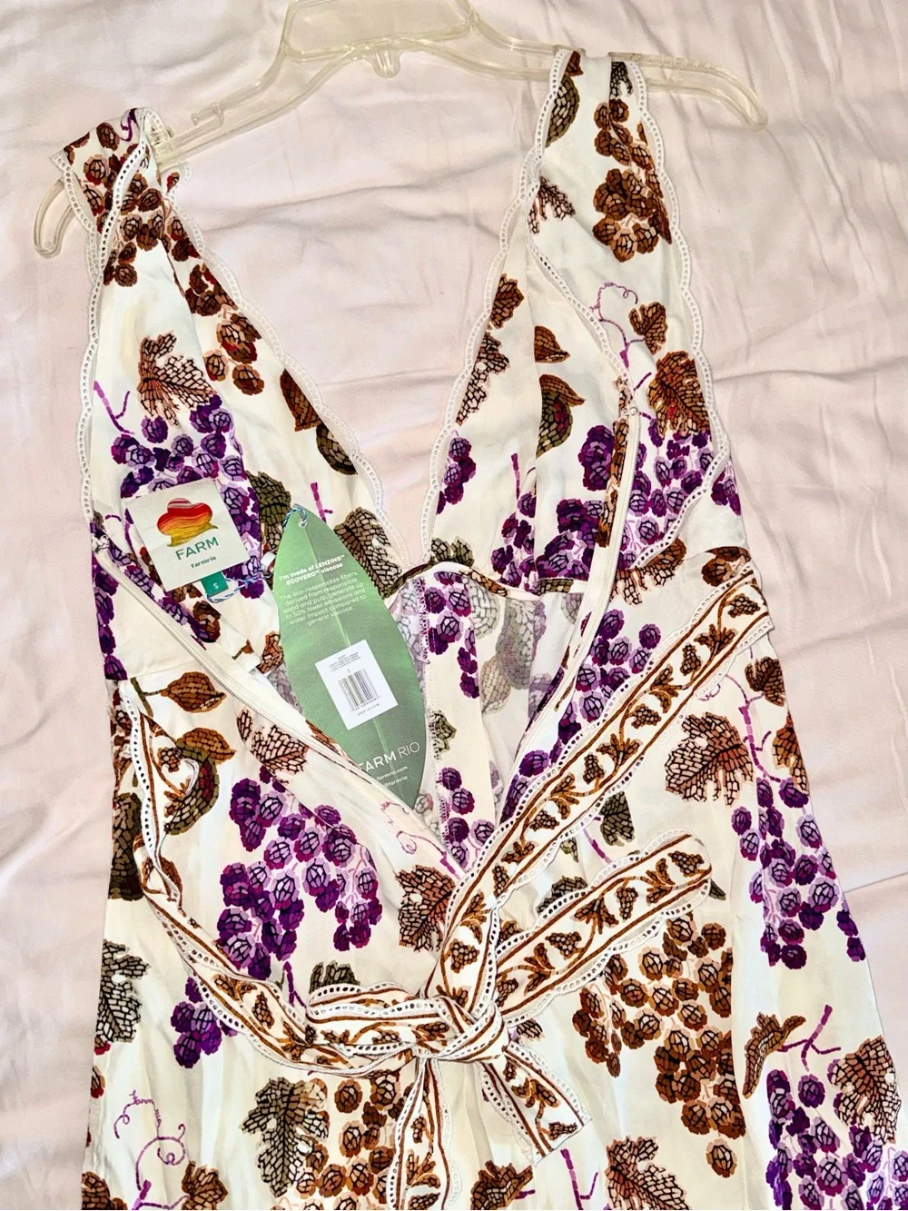 FARM Rio White Midi Dress with Purple & Brown Grape Print Brand new with tags - Picture 10 of 11